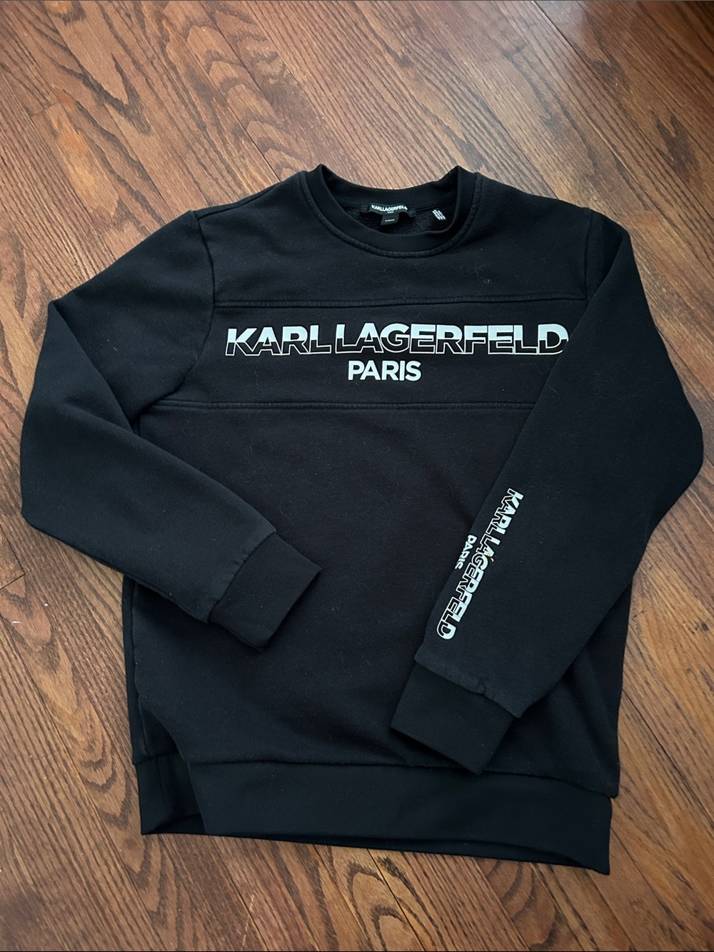 Karl Lagerfeld Black Logo Crewneck Sweatshirt with Sleeve Graphic size small